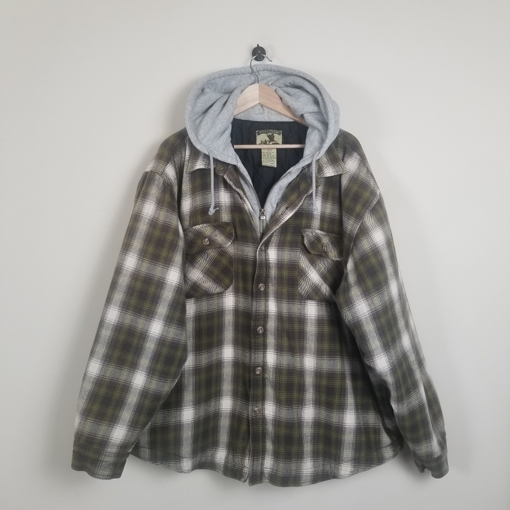 Field & Stream Plaid Flannel Quilt Lined Hoodie Shirt Jacket Shacket XXL